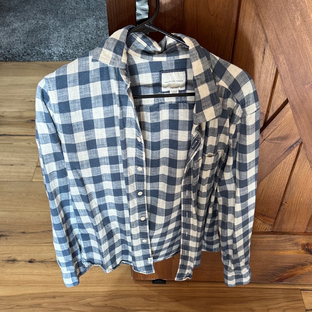 American Eagle Outfitters Navy and White Checkered Shirt